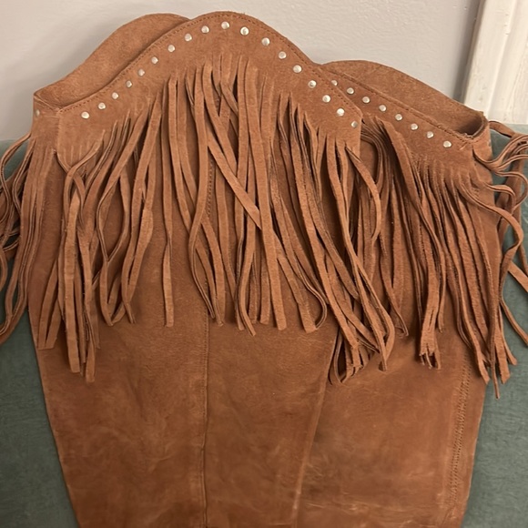 New Free People Sage Fringe Over-The-Knee Leather Boots Sz 7/37 Brown - Picture 5 of 7
